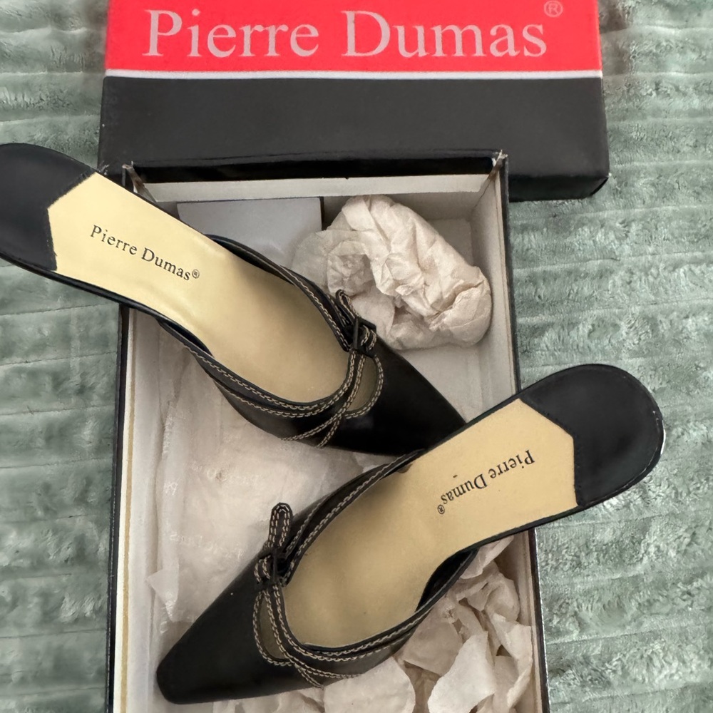 Pierre Dumas Black Mules with Stitch Detail